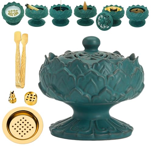 Ceramic Incense Burner for Frankincense, Bakhoor, Charcoal, Stick, Powder, Cone, Coil, and Tower Incense - Accessories for Meditation and Aromatherapy with Tweezers