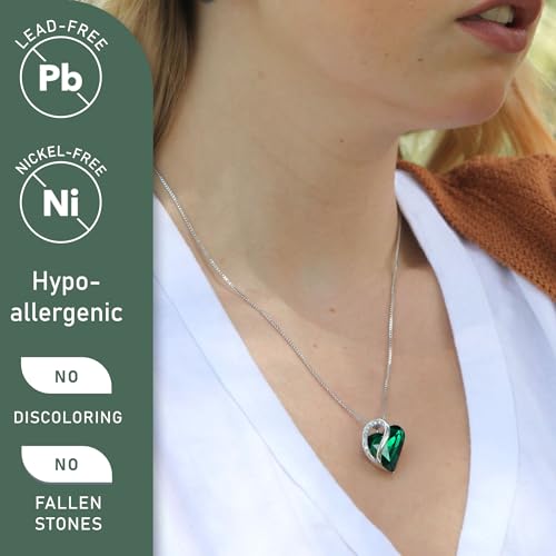 Leafael Gift Necklaces for Women, Infinity Love Birthstone Heart Crystal Pendant, Birthday Anniversary Jewelry for Wife, Mom, and Her, Silver Plated, 18" + 2" Adjustable Chain - color: 05-May-Emerald Green
