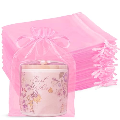 Crweety 100Pcs Large Pink Organza Bags 6x9, Small Mesh Gift Bags Drawstring - color: Pink