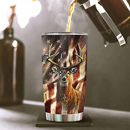 WAZONE Deer Hunting Tumbler Cup With Lid To My Dad Hunting Partners For Life Travel Mug Stainless Steel Vacuum Insulated 20oz Gifts For Deer Hunters Father Dads From Son Daughter - color: Hunting