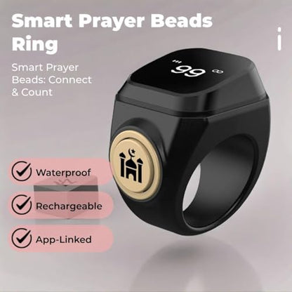 Smart Tasbih Counter,20mm (10) Muslim Digital Azan Alarm Clock Zikr Ring,APP Support Digital Counter Prayer Reminder Rings, Waterproof 4 Digit Finger Counter for Muslims - size: 20mm