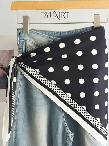 Triangle Shawls Scarf Head Hair Neck For Women Scarves Fashion Silk Feeling Lady Lightweight 51 * 23.6inch - color: K19-black Background With a White Dots（51*23.6inch）