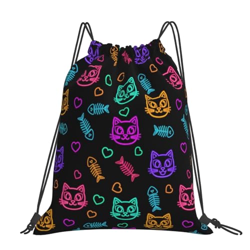 Lightweight Waterproof Drawstring Bag Goth Cute Cat And Fish, Breathable String Backpack for Yoga and Training - color: Pattern (359)