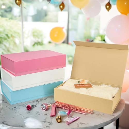 PACKHOME 6 Extra Large Gift Boxes 17.5x11.3x4.3 Inches, Baby Shower Boxes with Magnetic Lids for Clothes and Large Gifts (Glossy Light Blue) - color: 17x11x4 Inch-Light Blue-Pack of 6
