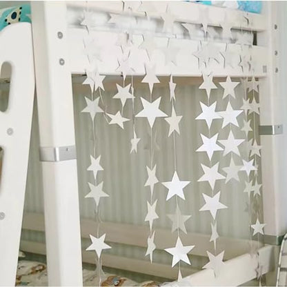 Yzurbu Silver Star Garland, 78 Feet Double Side Hanging Sparkly Paper Star Banner Decorations for Birthday Wedding Engagement Baby Shower Christmas Thanksgiving Halloween - size: Silver - 78 Feet