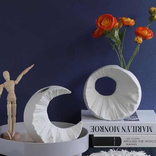 White Ceramic Decorative Vase, Square with Circular Cutout - color: White - Square Cutout Vase