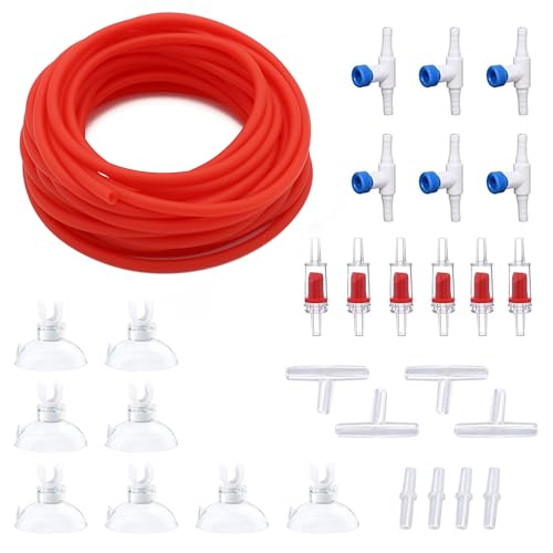 25Ft Air Hose 3/16inch for Aquarium with Connector Accessories, Red | With Connector, Check Valve, Control Valve - color: Red, size: 25 ft.