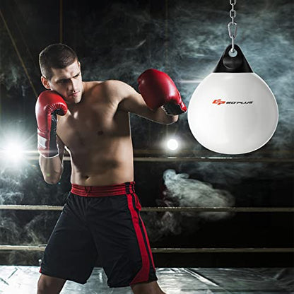 Goplus Water Aqua Bag, 21'' 180 Pound /18” 110 Pound Heavy Punching Bag with Adjustable Metal Chain, Water Injection Hose, Boxing Training Bag for Adults Fitness, MMA - style: White-21”, 180LBS