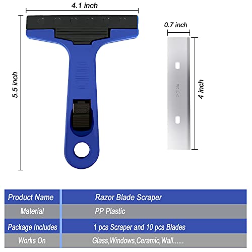 4" Razor Blade Scraper Tool with 10PCS Blades for Cleaning | Scraper Tool for Cleaning Window, Glass, Tile, Floor, Sticker Remover for Wallpaper, Paint, Caulk, Adhesive, Tint, Decal