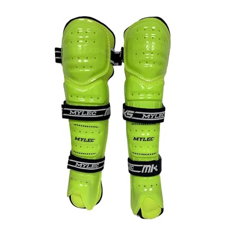MyLec MK5 Street/DEK Shin Pad, Lightweight & Durable Hockey Accessories, 360° Straps, Hard Front Shells, Breathable Material, Metatarsal Padding Ice Hockey Shin Guards, Foam Rubber - color: Safety Green, size: 13"