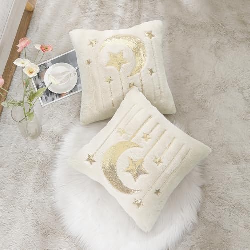 Holibeat Sequin Throw Pillow Covers 18x18 inches Fluffy Ramadan Decoration Pillowcases (Pack of 2) (7stars) - color: 7stars
