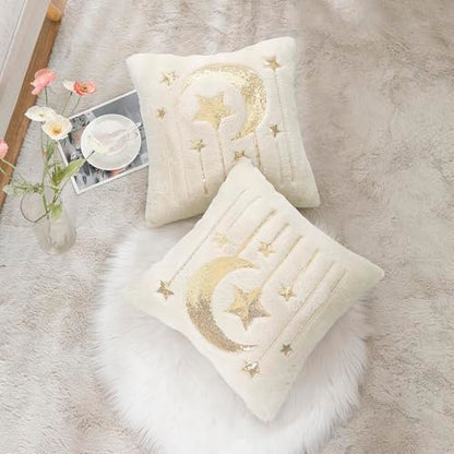 Holibeat Sequin Throw Pillow Covers 18x18 inches Fluffy Ramadan Decoration Pillowcases (Pack of 2) (7stars) - color: 7stars