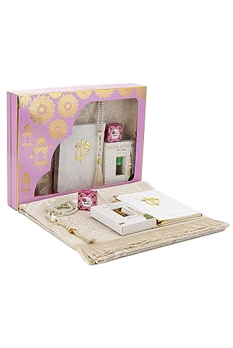 ihvan online Islamic Prayers Gift Box, Muslim Prayer Rug, Yaseen Book, Prayer Beads Tesbih, Solid Smell, Ravza Scent, 6 Piece Prayers Mat Set for Ramadan, Eid Gifts, Pink/Set 1 - color: Pink / Set 1