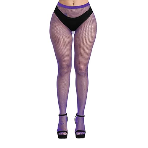 Bestjybt Womens Fishnet Tights High Waist Mesh Fish Net Stockings Pantyhose | Cool Pattern, Sexy, Perfect For Daily Use, Costume Halloween Cospaly, Versatile, Stretchy, Non-Itchy, Great Fit - color: Purple