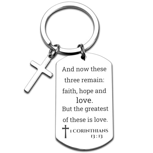 GiftYou Inspirational Scripture Metal Key Chains with Cross Pendant - Bible Verse Keychain Religious Gift for Christian - color: 1 Corinthians 13:13