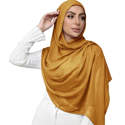 Viscose Hijab Scarf for Women Muslim Cotton Jersey Hijab Fashion Long Scarf Shawls - color: Mustard