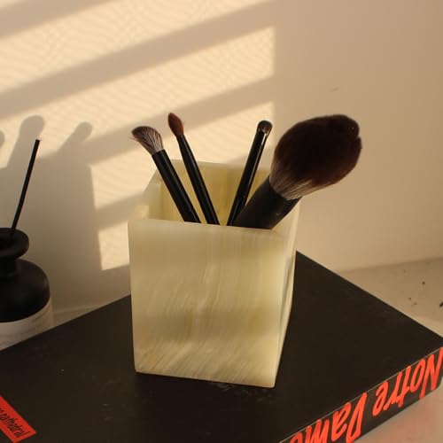 Natural Light Green Onyx Toothbrush Holders for Bathroom, Marble Makeup Brush Holder Countertop Organizer - color: Light Green Onyx