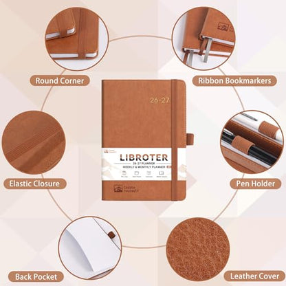 2026-2027 Planner - Academic Planner 2026-2027 Weekly Monthly Planner, July 2026 - June 2027, 5.7'' x 8.4'', Thick Paper, Leather Cover, Pen Holder, Back Pocket, Perfect Daily Organizer - Brown - color: Brown