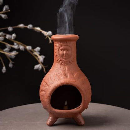 MOUGIGI Sun Face Terracotta Palo Santo Holder,Mini Chiminea Incense Burner - color: Terracotta -Sun Face Palo Santo Holder