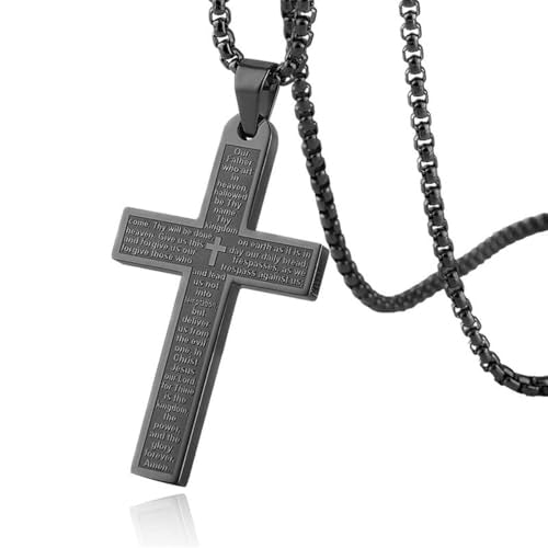 Cross Necklace Pendant Car Mirror Hanging Accessories, Stainless Steel Cross Car Rear View Charm with Bible Verse for Car, Truck, Home, Hanging Cross Car Ornament for Men Women (Black) - color: Black