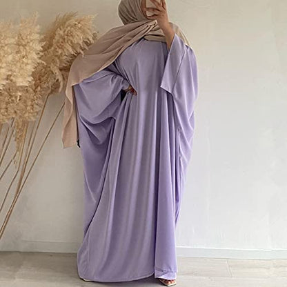 Muslim Dress for Women Pakistani Kaftan Abaya Robe + Hijab Arabic Islamic Prayer Clothes Dubai Outfits - color: Light Purple Set