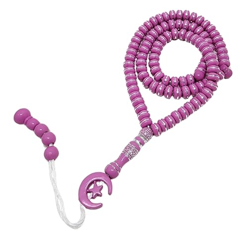 Islam Tasbih 99 비즈 AMN-464 무슬림 기도 디크르 미바하 다채로운 묵주 달 별 장식 태슬 이드 라마단 선물 - color: 핑크