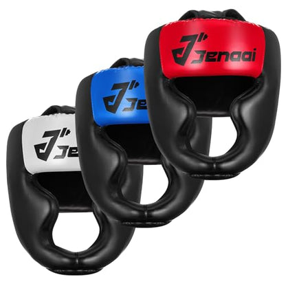 Jenaai 3 Pack Boxing Headgear Adjustable Padded Safety Head Guard MMA Training Sparring Kickboxing Muay Thai Martial Art Karate Taekwondo Helmet Gift for Valentines Adult Men Women - color: Black, Red ,Blue, White