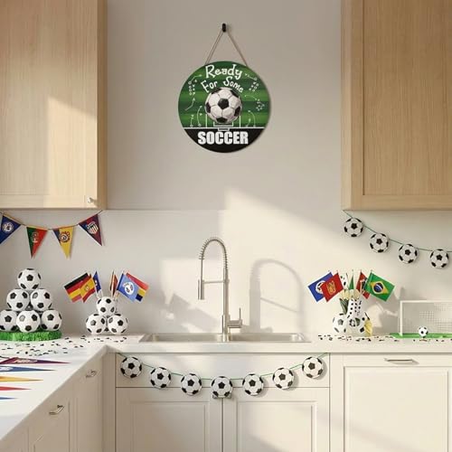 Smile Ready For Some Soccer Wooden Round Door Hanger, Game Day Playbook Themed Front Door Sign for Sports Fans & Soccer Party Decor - style: Soccer Tactic