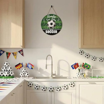 Smile Ready For Some Soccer Wooden Round Door Hanger, Game Day Playbook Themed Front Door Sign for Sports Fans & Soccer Party Decor - style: Soccer Tactic