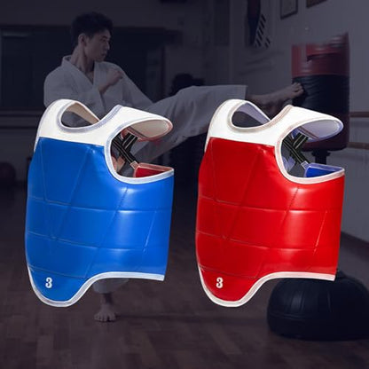 Taekwondo Chest Guard Breathable Polyester Adjustable Fit Training Gear Leather Taekwondo Protectors Perfect for Adults PU Martials Art Chest Guard Adjustable - size: Medium