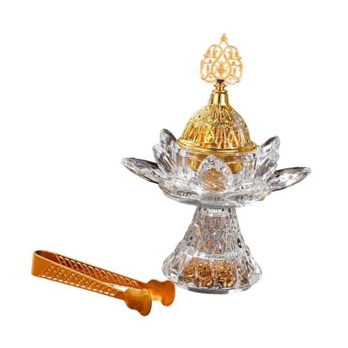 Glass Lotus Incense Burner with Cover and Tongs, Bakhoor Burner for Home, Office, Meditation, and Ramadan Decoration - style: Style A