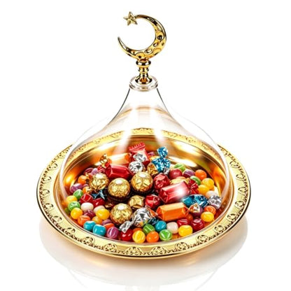 Ramadan Serving Tray with Lid, Gold Eid Mubarak Ramadan Plate