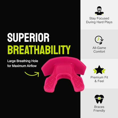 DAMAGE CONTROL Youth Football Mouth Guard – Breathable No Boil Mouthpiece, Protects Lips & Teeth, Works with Braces, Includes Helmet Strap – Sports Gear & Accessories (Baddie) - color: Baddie
