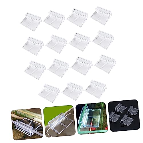 VANZACK 15pcs Acrylic Fish Tank Stand Clips Tank Divider Mounting Brackets for Goldfish Betta Cover Support Frame - size: 5.5X4X1.8CM