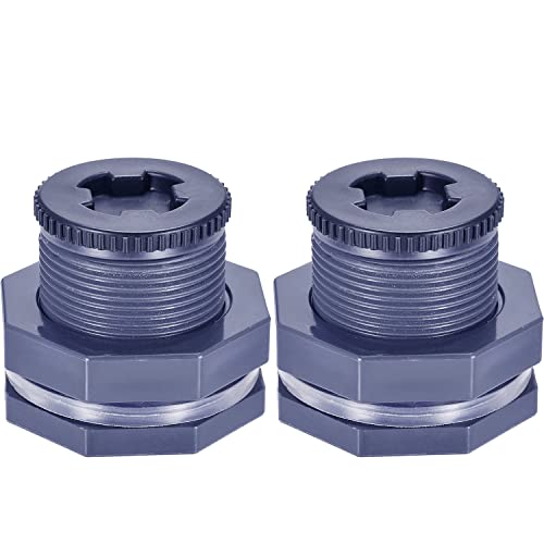 1” Female PVC Bulkhead Fitting with Plug Silicon Seal Gasket Water Tank Connector for 1.77 Inch or 2 Inch Hole Saw Rain Barrels, Aquariums (pack of 2) - color: 2 Pcs, size: 1 Inch
