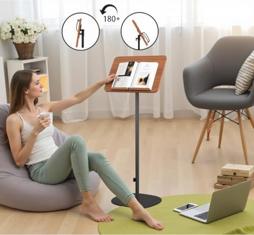 Adjustable Standing Book Stand,Book Reading Stands,Wood Music Sheet，Podium& Bible& Cookbooks Display Stands.Goodbye to Head Down Fatigue Adjustable Viewing Angle (Black, 35in) - color: Black, size: 35in