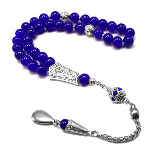 -Prestige Series -2- (33 beads) Worry Beads-Prayer Beads-Tesbih-Tasbih-Tasbeeh-Misbaha-Masbaha-Subha-Rosary (Navy Blue Natural Agate Stone & Crystal Rhinestone Beads Design) - color: Navy Blue Natural Agate Stone & Crystal Rhinestone Beads Design