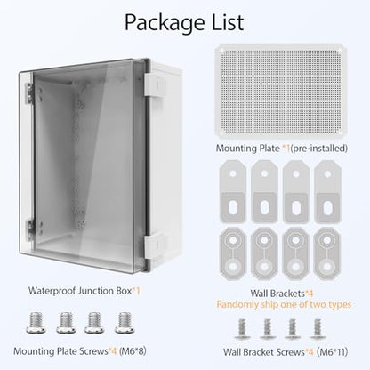 Electrical Box IP65 Waterproof ABS Plastic Enclosure Outdoor and Indoor Project Box Hinged Clear Cover with Mounting Plate Wall Brackets, Outer Dimension 15.7"x 11.8" x 7.1", Grey - size: 15.7"x 11.8" x 7.1" (1pc)