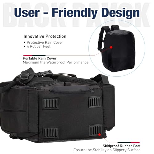 Piscifun Fishing Tackle Backpack with 2 Rod Holders, 4 Boxes & Rain Cover | Multi-pocket storage, fits 3600/3700 trays, bottle holder, padded straps for bank fishing - color: Black