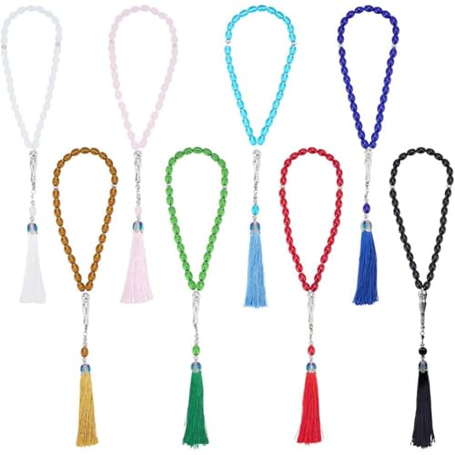 PH PandaHall 8 Colors Prayer Beads Tasbih Glass Beads Islamic Bracelet Bead 33 Round Rosary Bead Muslim Misbaha Tasbeeh Bracelets for Women Men Jewelry Gift Eid Mubarak Ramadan Muslims Decor - color: 8 Colors(Pure)