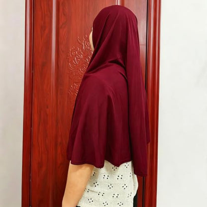 Ready To Wear Hijab For Women Instant Turban Stretch Soft Muslim Scarf For Prayer Long Hijabs Islamic Jersey Abaya - color: Deep Red
