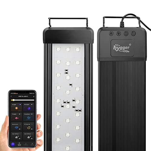 hygger 25W Smart Aquarium Light, Bluetooth LED Light with App Control, Full Spectrum Fish Tank Light with 24/7 Lighting Cycle, 5 Modes, Adjustable Timer, for 18"-24" Freshwater Planted Tank - size: 25W (for 18-24 inch Tank)