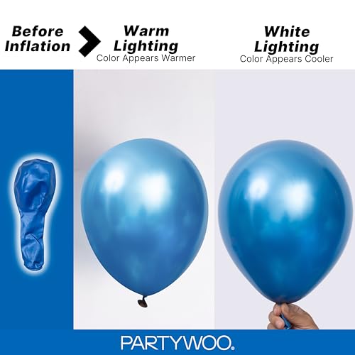 PartyWoo 메탈릭 블루 풍선 140피스 다양한 사이즈 45.7cm(18인치), 30.5cm(12인치), 25.4cm(10인치), 12.7cm(5인치) 크롬 블루 라텍스 풍선 졸업 웨딩 베이비 샤워 웨딩 처녀 생일 파티 장식 블루-G106 - color: 블루-g106