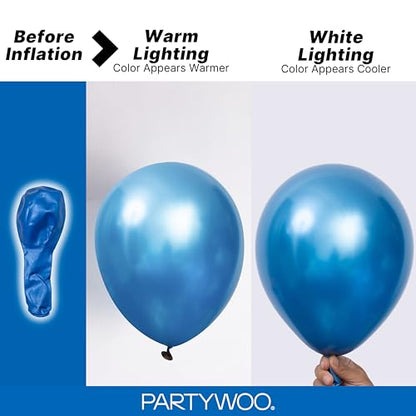 PartyWoo 메탈릭 블루 풍선 140피스 다양한 사이즈 45.7cm(18인치), 30.5cm(12인치), 25.4cm(10인치), 12.7cm(5인치) 크롬 블루 라텍스 풍선 졸업 웨딩 베이비 샤워 웨딩 처녀 생일 파티 장식 블루-G106 - color: 블루-g106