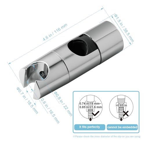 OFFO Shower Head Holder, Adjustable 0.75-1.00 in(19-25 mm) Diameter Hand Shower Holder Bracket for Slide Bar, Detachable Slider Clamp Bathroom Replacement, 360 Degree Rotation Sprayer Holder, Chrome - style: Chrome