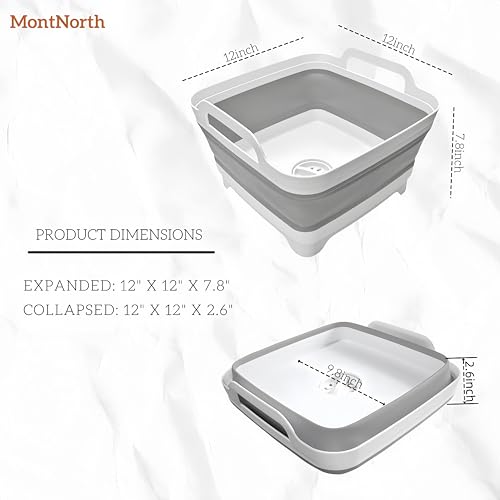 MontNorth Collapsible Wash Basin 9L, Foldable Dish Tub with Drain Plug, Portable Collapsible Dish Basin, Camping Sink for Washing Dishes, Laundry & Kitchen Use,Gray - color: Gray - Set of 1