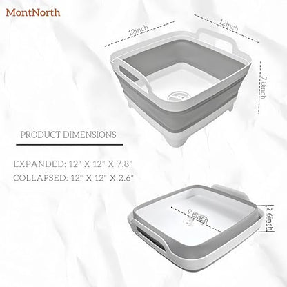 MontNorth Collapsible Wash Basin 9L, Foldable Dish Tub with Drain Plug, Portable Collapsible Dish Basin, Camping Sink for Washing Dishes, Laundry & Kitchen Use,Gray - color: Gray - Set of 1