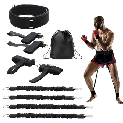 Boxing Resistance Bands, Full Body Physical Workout Trainer | Leg Strength and Agility Speed Trainer, Power Punch Pro for MMA, Volleyball Basketball Football Training Equipment