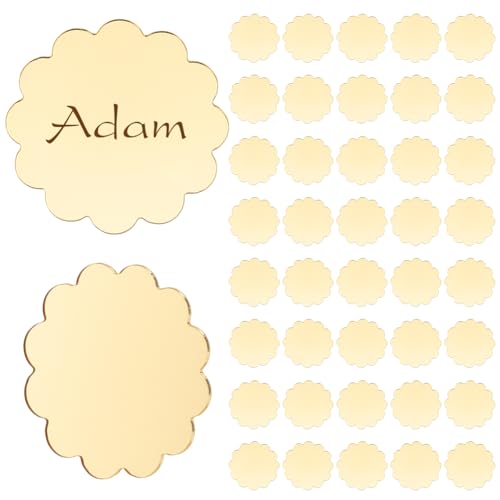 INFUNLY 40PCS Mirror Gold Acrylic Place Cards Circular Wavy DIY Blank Hanging Tags 3.15X3.15" Wedding Name Card for Table Setting Wedding Table Decor Birthday Centerpiece Party Anniversary Event - style: Flower