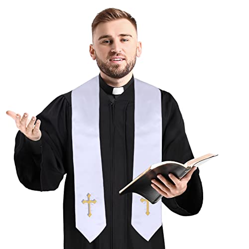 Jiuguva Clergy Robe for Adults Unisex, Priest Church Robe Set with Cross Stole, Minister Pulpit Baptism Choir Robe Attire - color: Black
